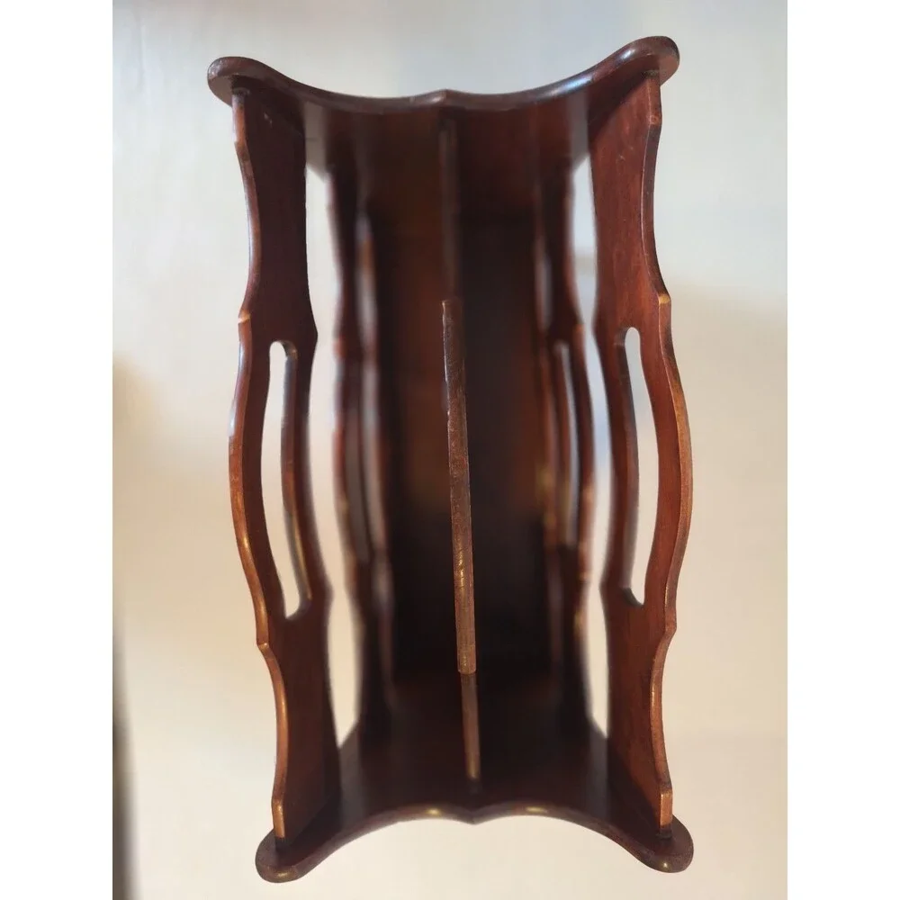 Vintage MCM Butler Style #717 Solid Mahogany Magazine Rack Holder Hand Carved
